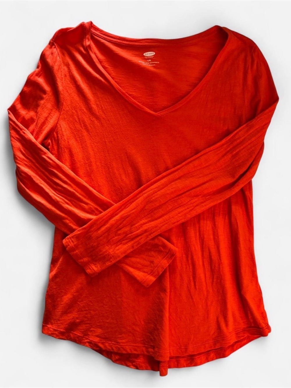 Old Navy Women's Long-Sleeve V-Neck Top — coral red/orange
